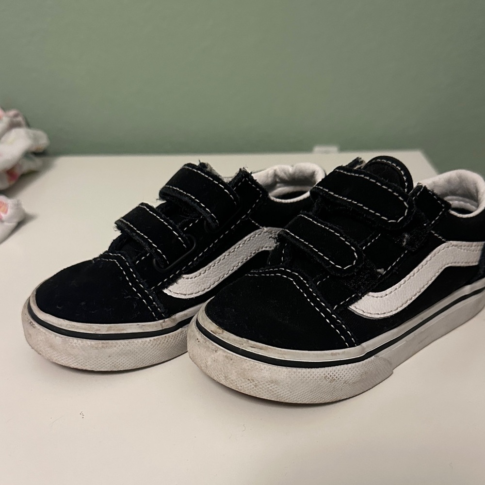 Vans Kids Black and White Velcro Sneakers